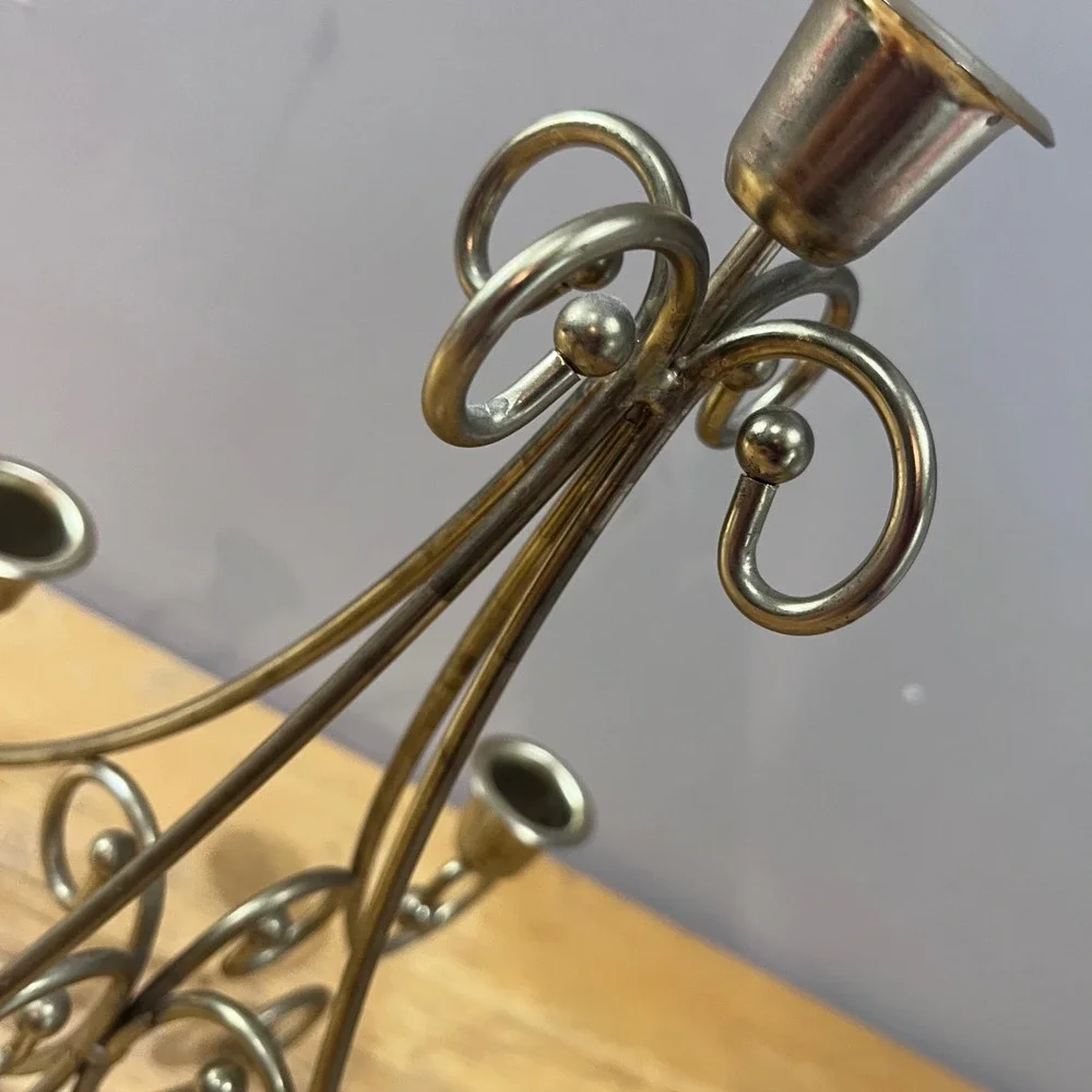 Vtg Brass Tone 5 Light Candelabra Scroll Design Taper Candle Holder 12.5